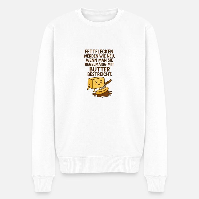 Fettflecken Butter Spruch - Männer Premium Bio Pullover - Weiß