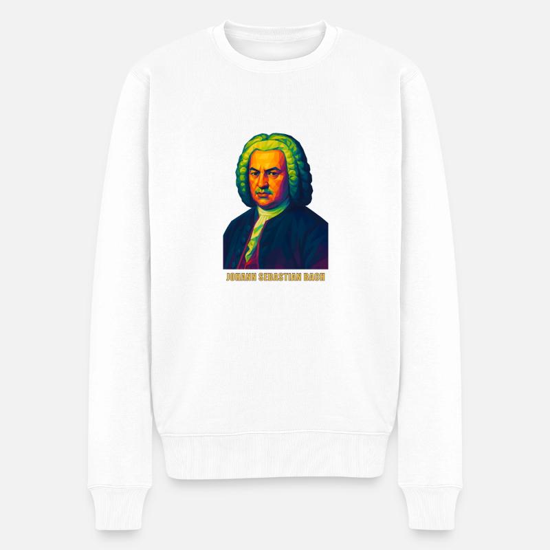 WPAP Polygon Portrait Johann Sebastian Bach - Pull Premium bio Homme - blanc