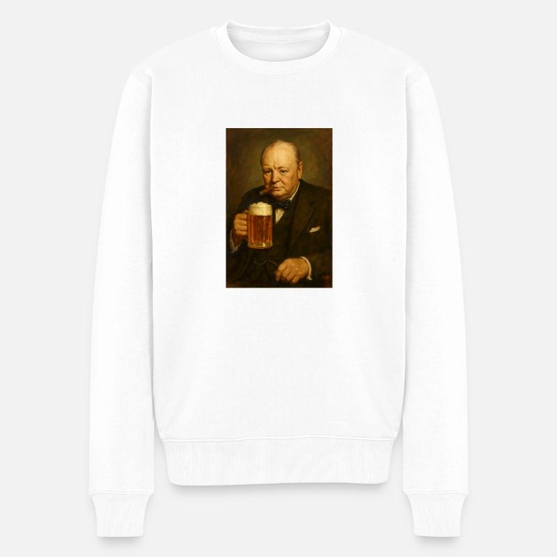 Churchill + Bier + Zigarre - Männer Premium Bio Pullover - Weiß