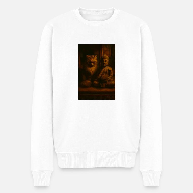 Chat Bouddha - Pull Premium bio Homme - blanc