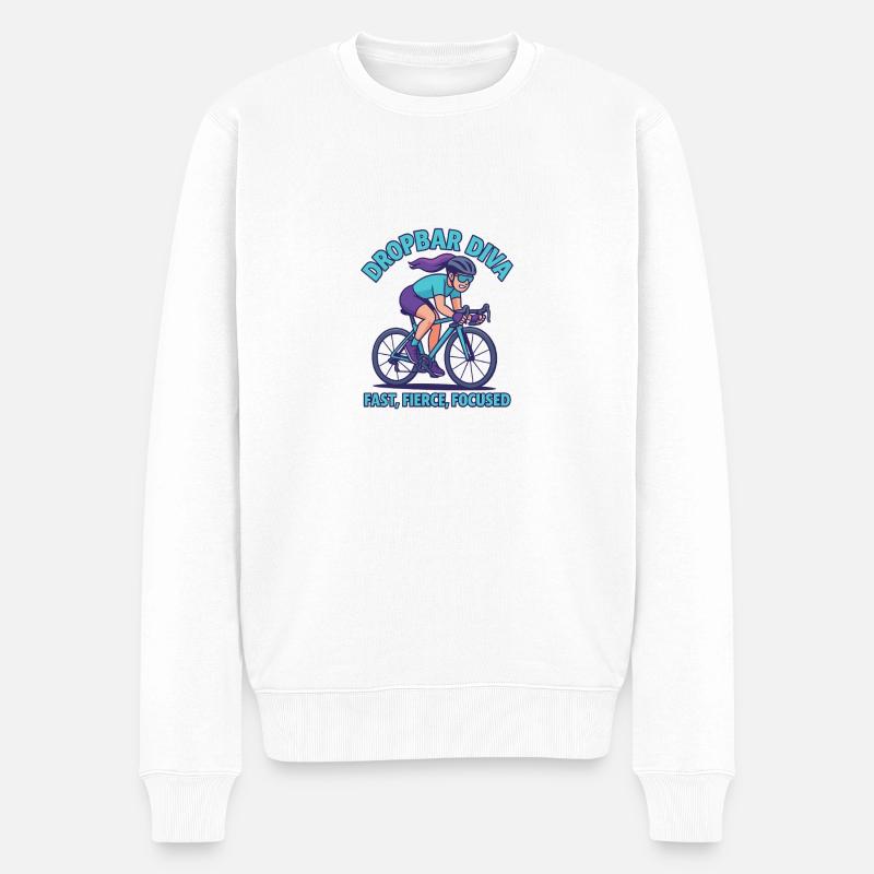 Rennradfahrerin Dropbar Diva - Männer Premium Bio Pullover - Weiß