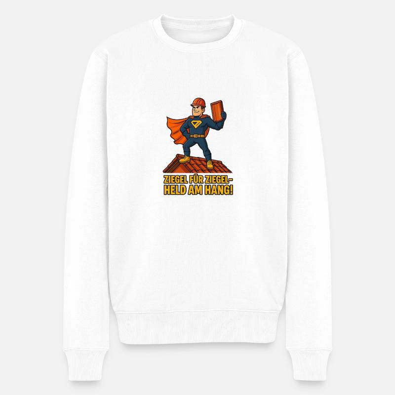 Ziegel Held am Hang Dachdecker - Männer Premium Bio Pullover - Weiß