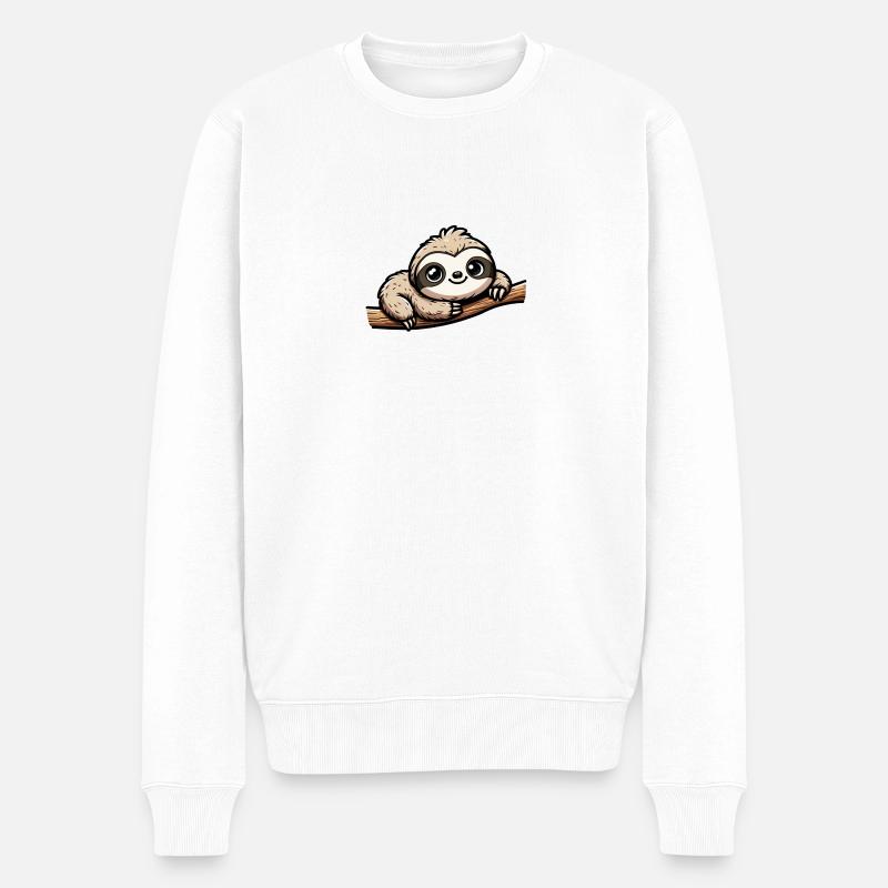 Faultier auf Ast - Männer Premium Bio Pullover - Weiß
