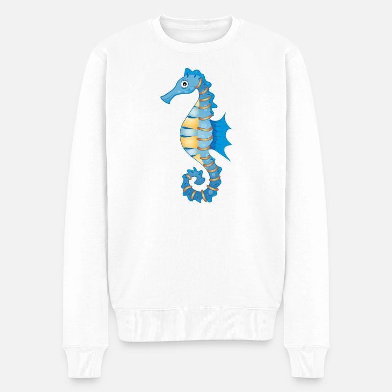 niedliches blaues Seepferdchen im Comic Stil - Männer Premium Bio Pullover - Weiß