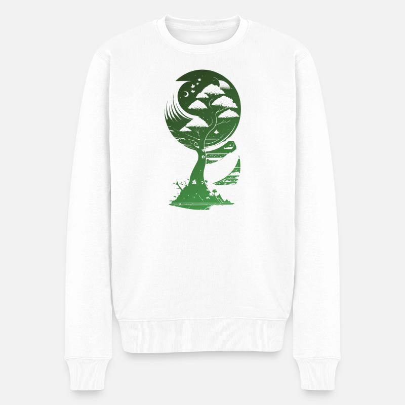 Mystischer Fantasy Baum Natur - Männer Premium Bio Pullover - Weiß