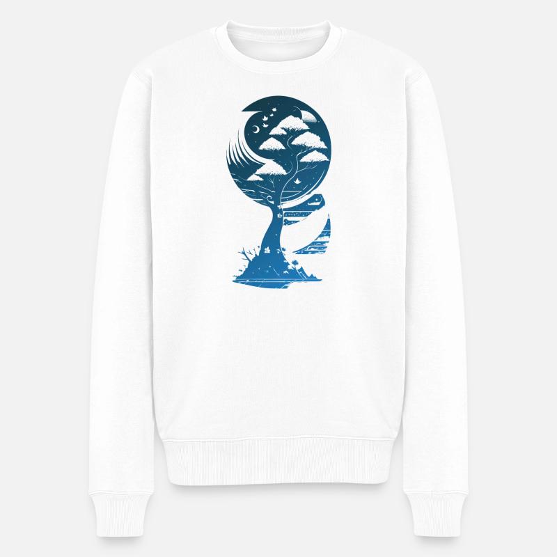 Mystischer Fantasy Baum im Mondschein - Männer Premium Bio Pullover - Weiß