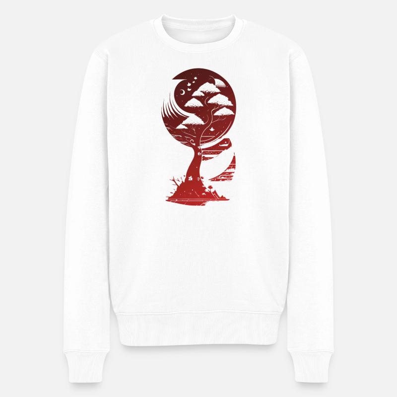 Mystischer Fantasy Baum im Mondlicht - Männer Premium Bio Pullover - Weiß
