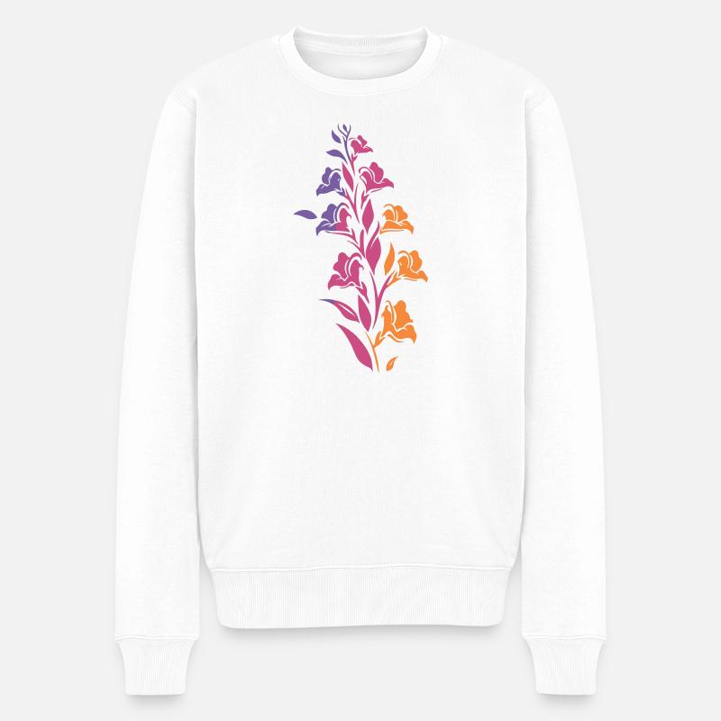 Bunter Blumenzweig - Männer Premium Bio Pullover - Weiß