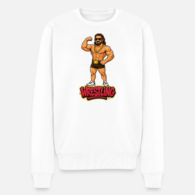 Wrestler Cartoon - Männer Premium Bio Pullover - Weiß