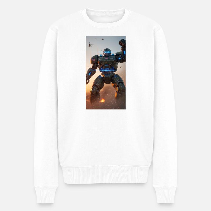 Eiserner Wächter-Mech - Männer Premium Bio Pullover - Weiß