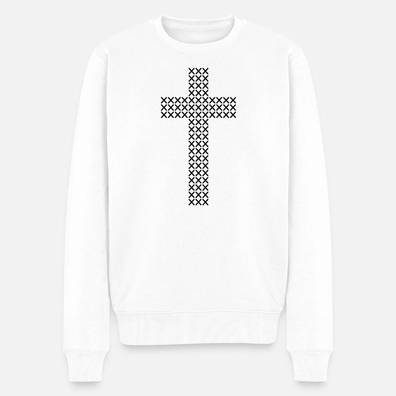 Kreuzstichmuster - Männer Premium Bio Pullover - Weiß