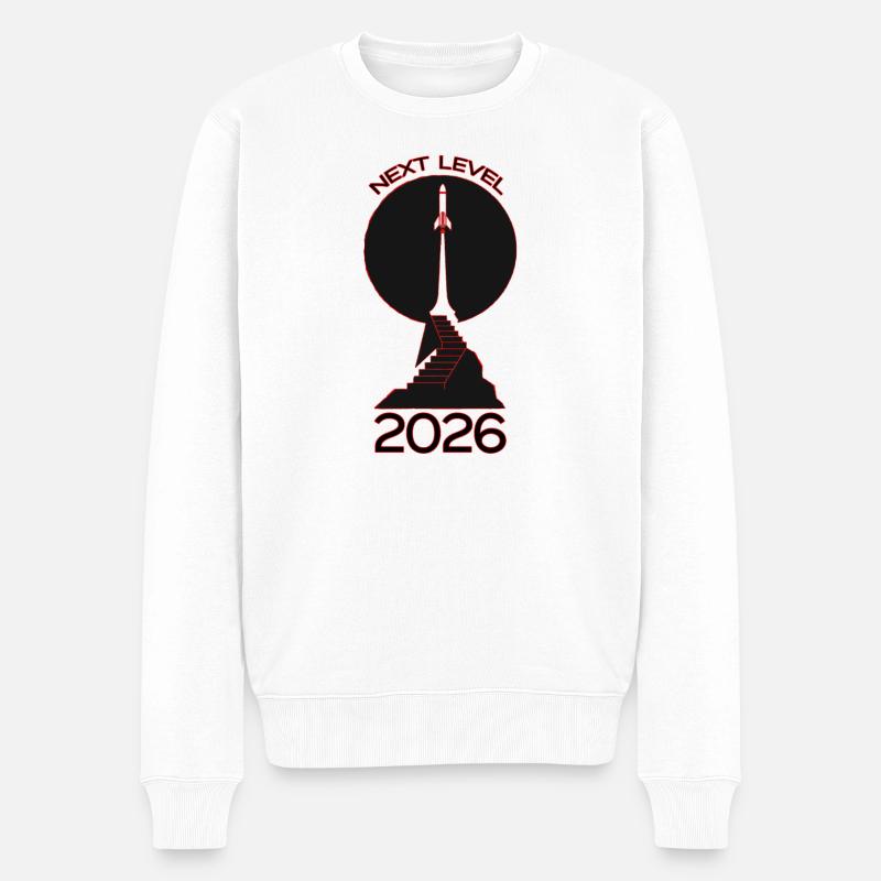 Next Level 2026 Rakete - Männer Premium Bio Pullover - Weiß