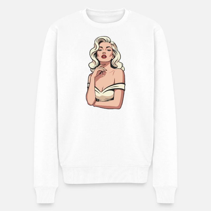 Pop-Art-Pin-up-Frau mit blonden Locken - Männer Premium Bio Pullover - Weiß
