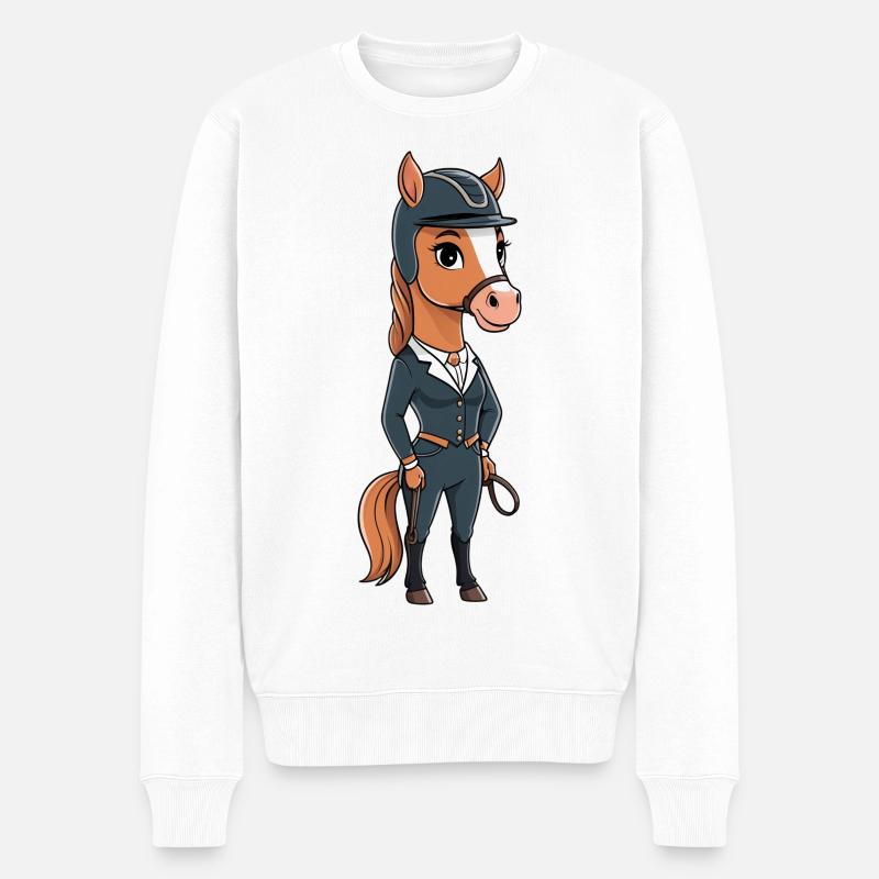 Elegantes Reitpferd im Anzug - Männer Premium Bio Pullover - Weiß