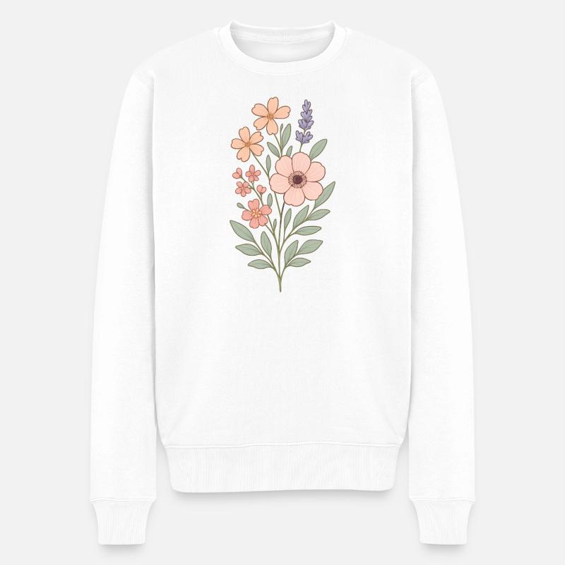 Bouquet aquarelle fleurs pastel - Pull Premium bio Homme - blanc