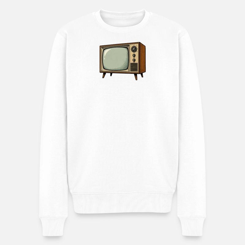 Retro Fernseher Illustration - Männer Premium Bio Pullover - Weiß
