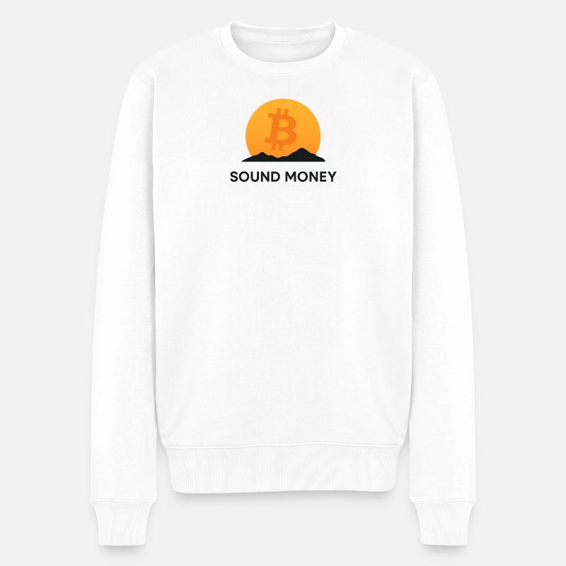 Bitcoin Sonnenuntergang Berg - Männer Premium Bio Pullover - Weiß