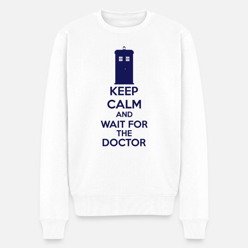 Keep Calm And Wait For The Doctor - Männer Premium Bio Pullover - Weiß