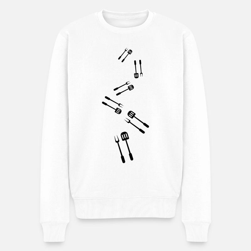 Grillzange Grillen Symbol - Männer Premium Bio Pullover - Weiß
