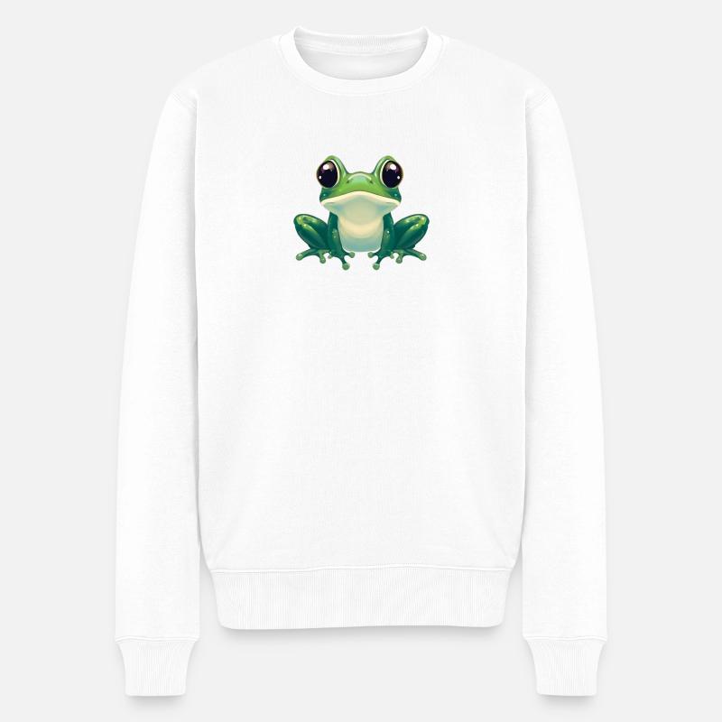 Grüner Frosch - Männer Premium Bio Pullover - Weiß