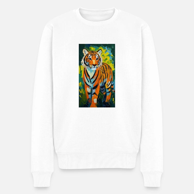 Tiger Painting Gemälde Comic Kunst Asien Tiere - Männer Premium Bio Pullover - Weiß