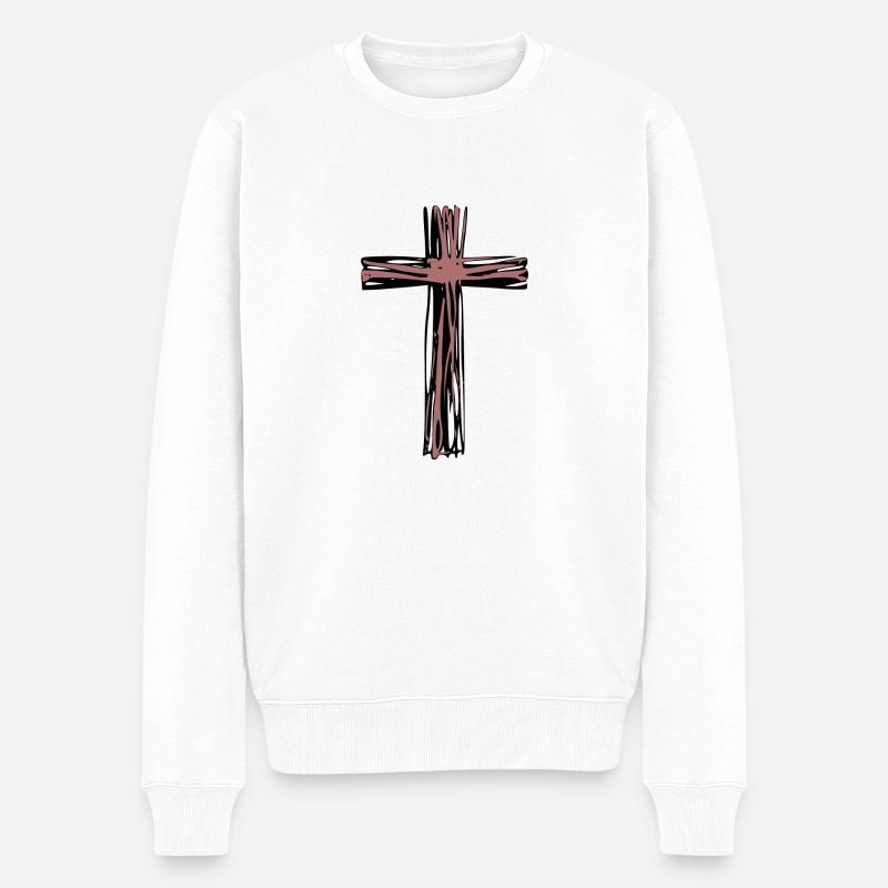Holzkreuz - Männer Premium Bio Pullover - Weiß
