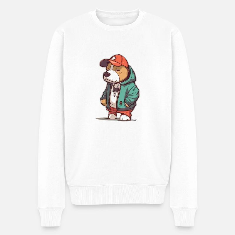 Hip Hop Hund - Männer Premium Bio Pullover - Weiß