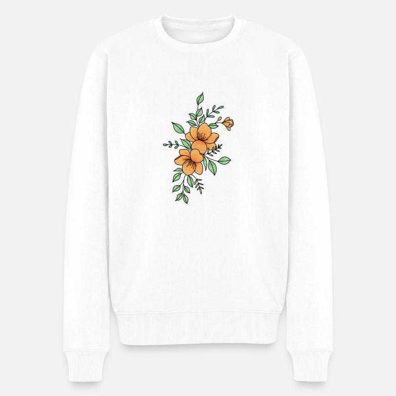 Orangefarbene und schwarze Blume - Männer Premium Bio Pullover - Weiß