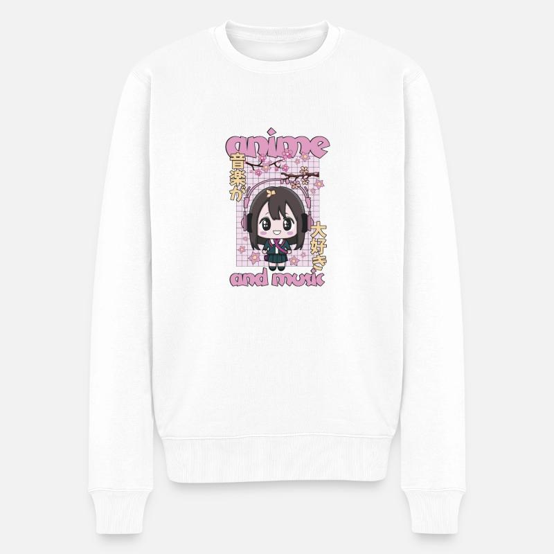Anime And Music - Männer Premium Bio Pullover - Weiß
