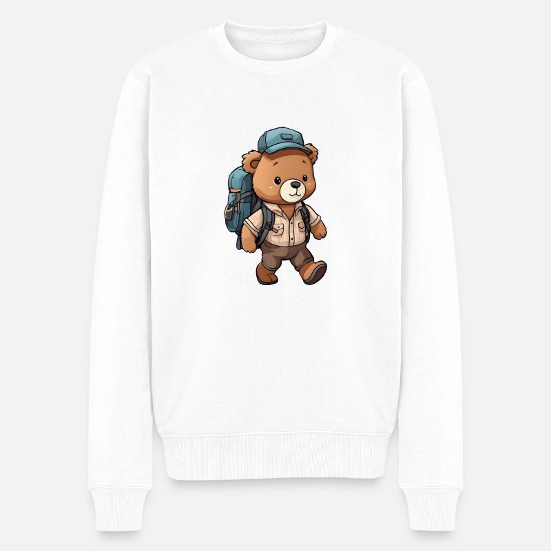 Niedlicher Kawaii Wanderbär - Männer Premium Bio Pullover - Weiß