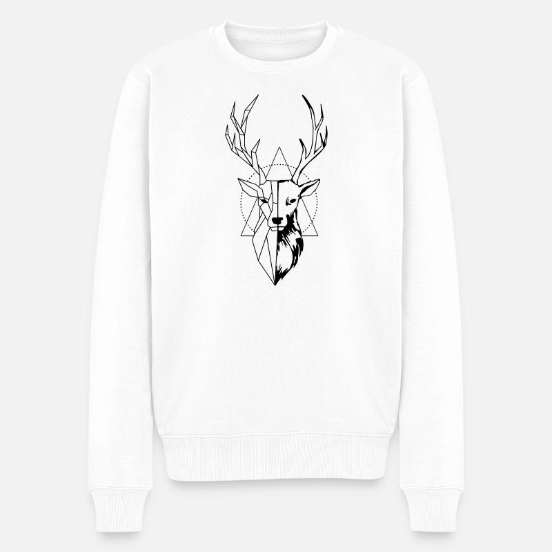 Hirsch - Männer Premium Bio Pullover - Weiß