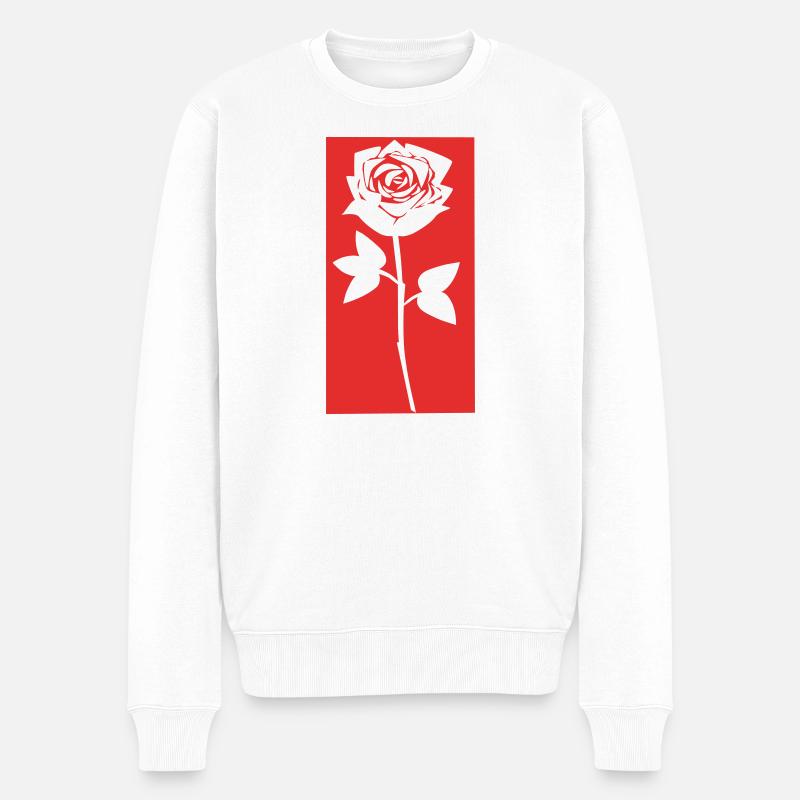 Rote Rose - Männer Premium Bio Pullover - Weiß