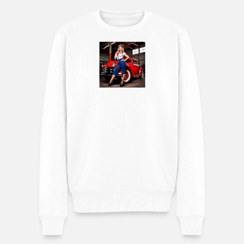 Pinup Auto Stil Retro Car Show - Männer Premium Bio Pullover - Weiß