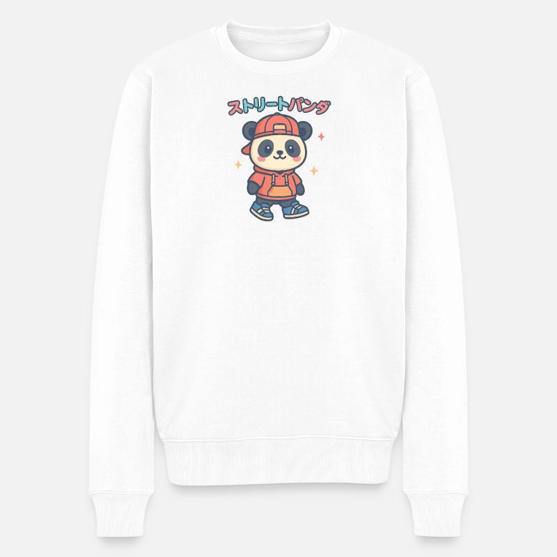 Straßenpanda Hoodie - Männer Premium Bio Pullover - Weiß