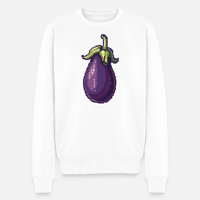 Illustration d’aubergine Pixel rétro - Pull Premium bio Homme - blanc