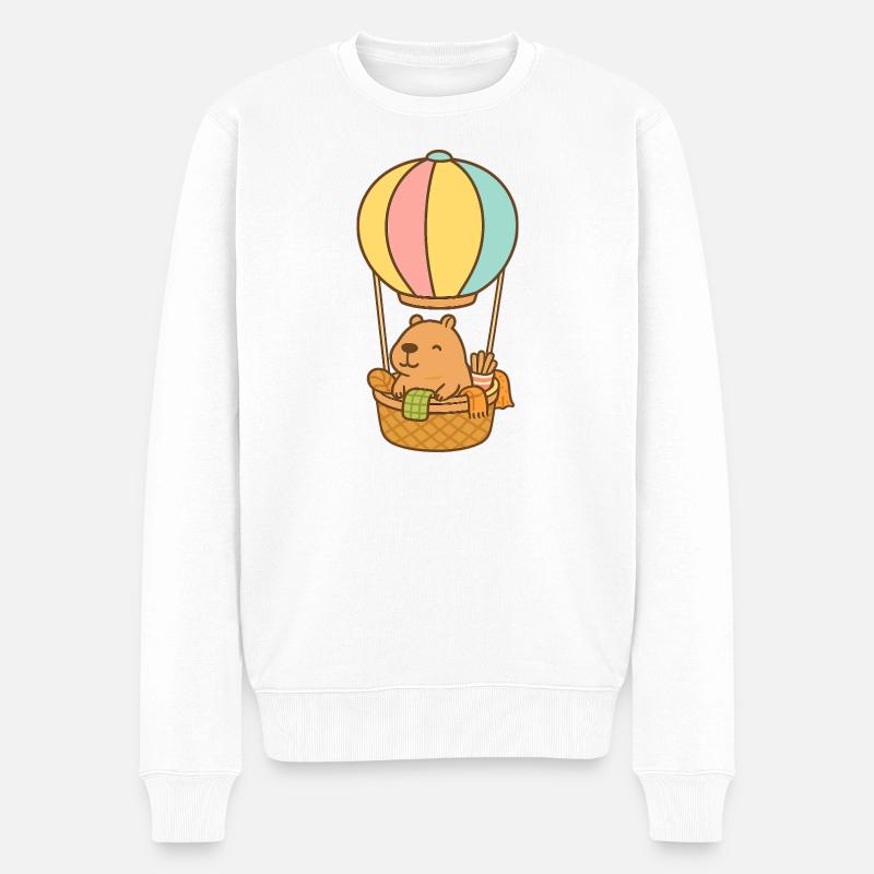Capybara im Heißluftballon – süß & entspannt 🎈 - Männer Premium Bio Pullover - Weiß