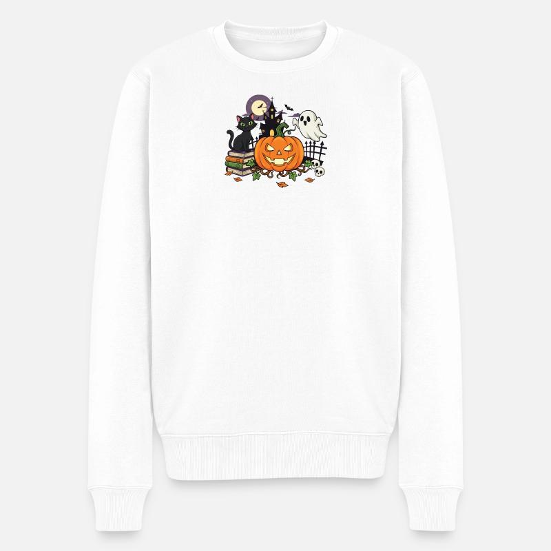 Halloween Kürbis Gespenst Gruselig - Männer Premium Bio Pullover - Weiß