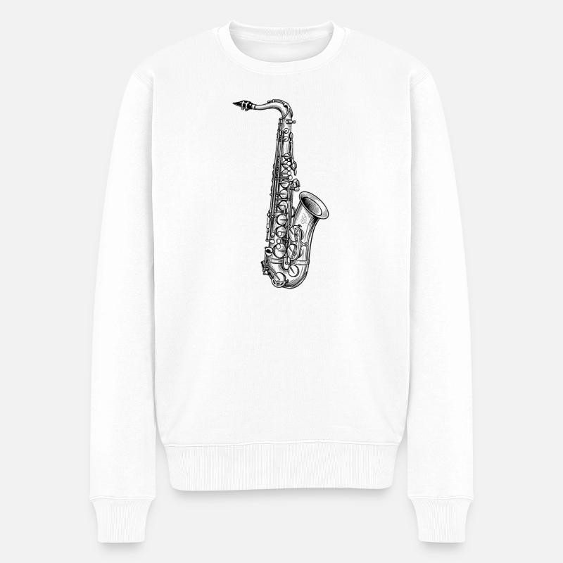 Saxofon - Männer Premium Bio Pullover - Weiß