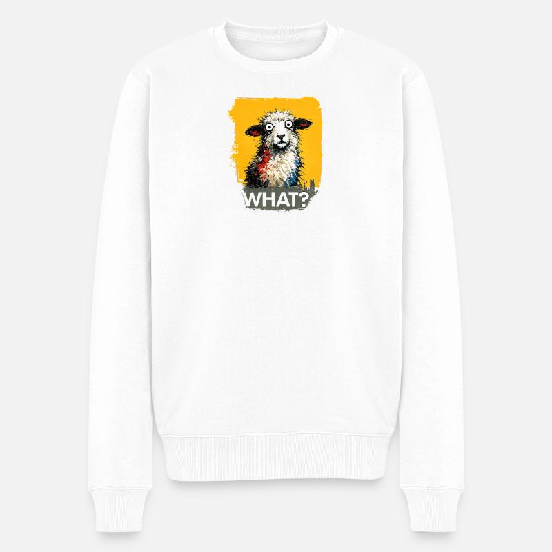 What Sheep Pop-Art Gelb Hintergrund - Männer Premium Bio Pullover - Weiß