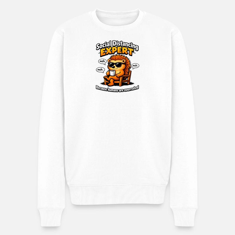 Social Distancing Expert Igel Cartoon - Männer Premium Bio Pullover - Weiß