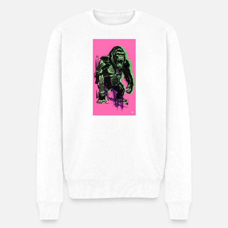 Neon-Gorilla Rage auf Pink - Männer Premium Bio Pullover - Weiß