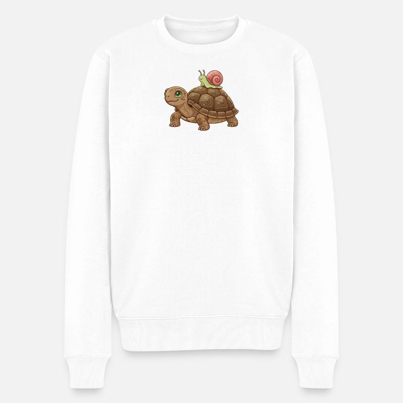 schnecke-reitet-schildkroete-team-langsam-lusti - Männer Premium Bio Pullover - Weiß