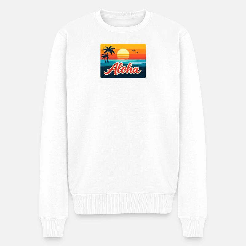 Aloha Sonnenuntergang Palmen - Männer Premium Bio Pullover - Weiß