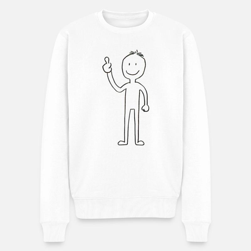 Strichmännchen mit Daumen Hoch - Männer Premium Bio Pullover - Weiß