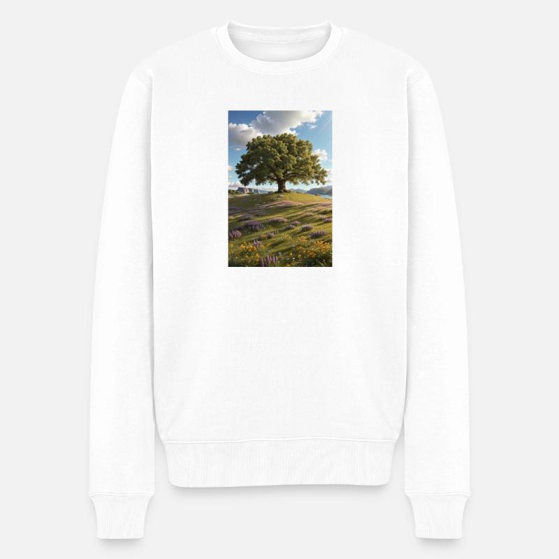 Baum, Wildblumenwiese - Männer Premium Bio Pullover - Weiß