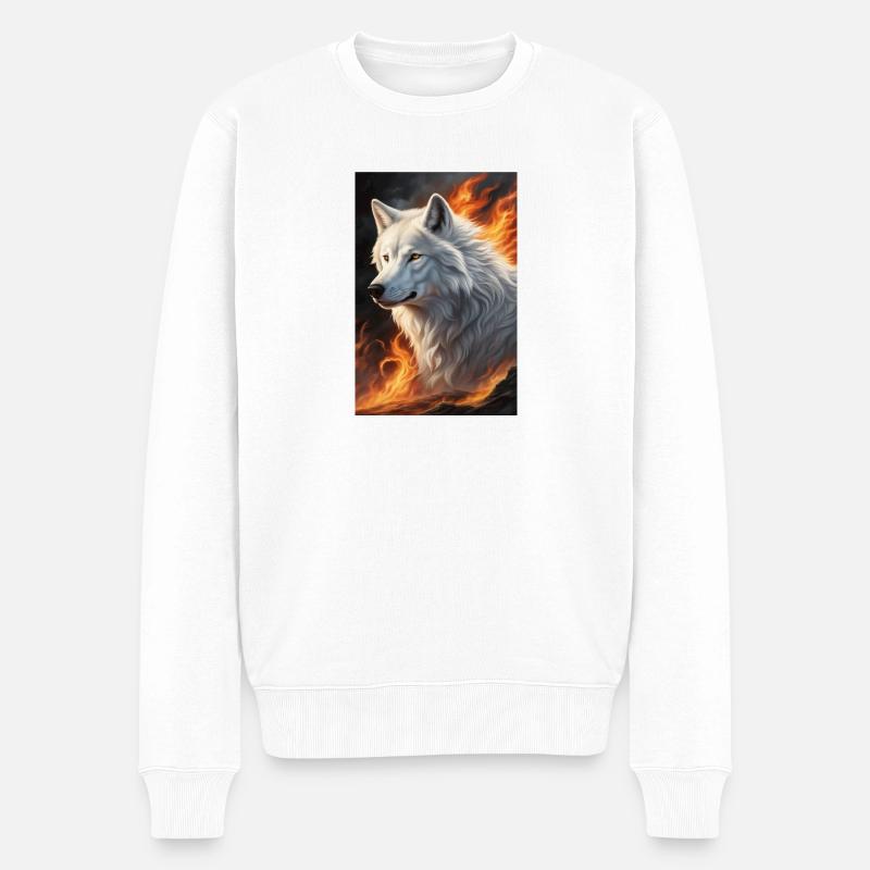 White Animal Feuerwolf - Männer Premium Bio Pullover - Weiß