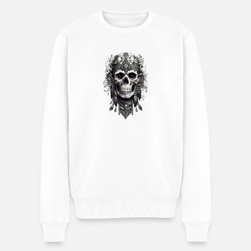 Floral skull hippie - Männer Premium Bio Pullover - Weiß