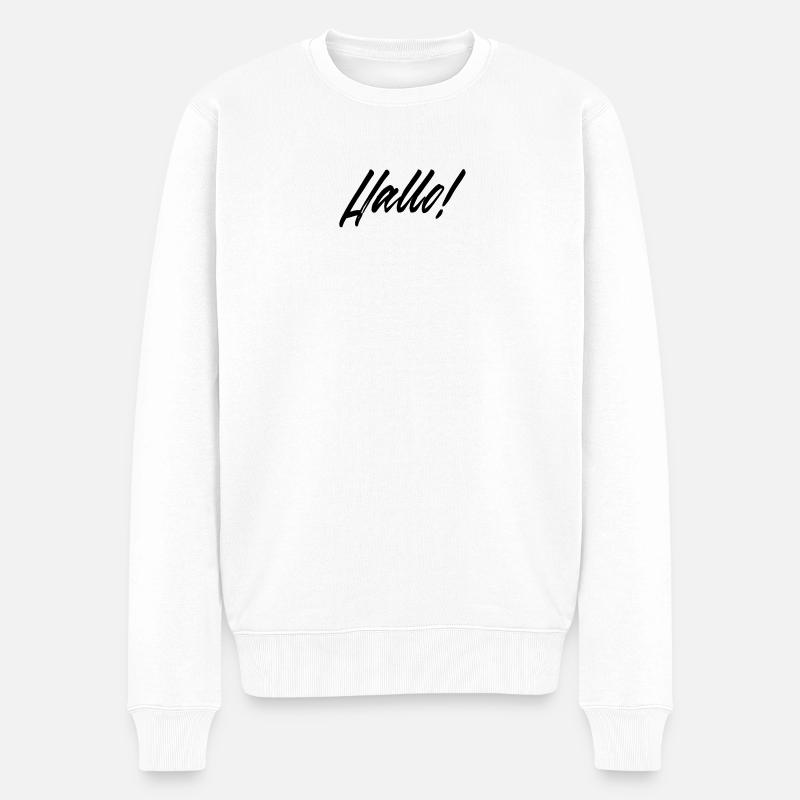 Handgemaltes Hallo-Design für Kleidung - Männer Premium Bio Pullover - Weiß