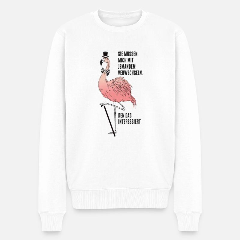 Flamingo als Zyniker mit Spruch - Männer Premium Bio Pullover - Weiß