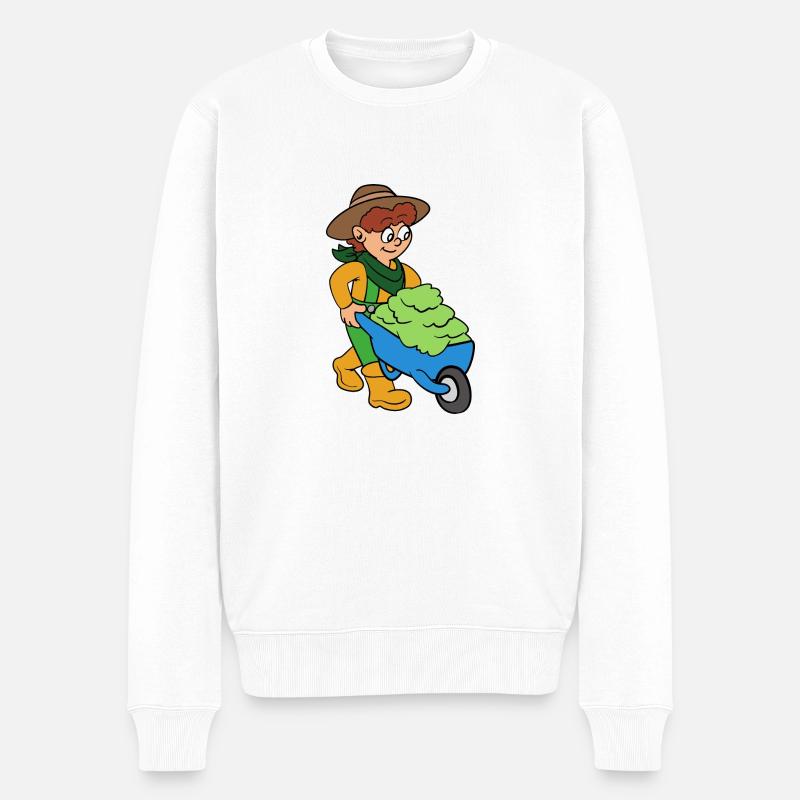 Gärtnerin mit Schubkarre - Männer Premium Bio Pullover - Weiß